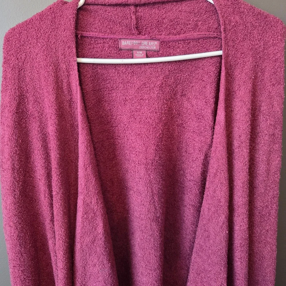 Barefoot Dreams CozyChic Lite Cardigan Duster Burgundy Size S/M Cozy Fall Winter - Picture 2 of 8